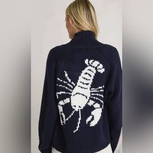 Pink Pineapple Lobster 🦞 Navy Knit Cardigan Sweater XS/S
